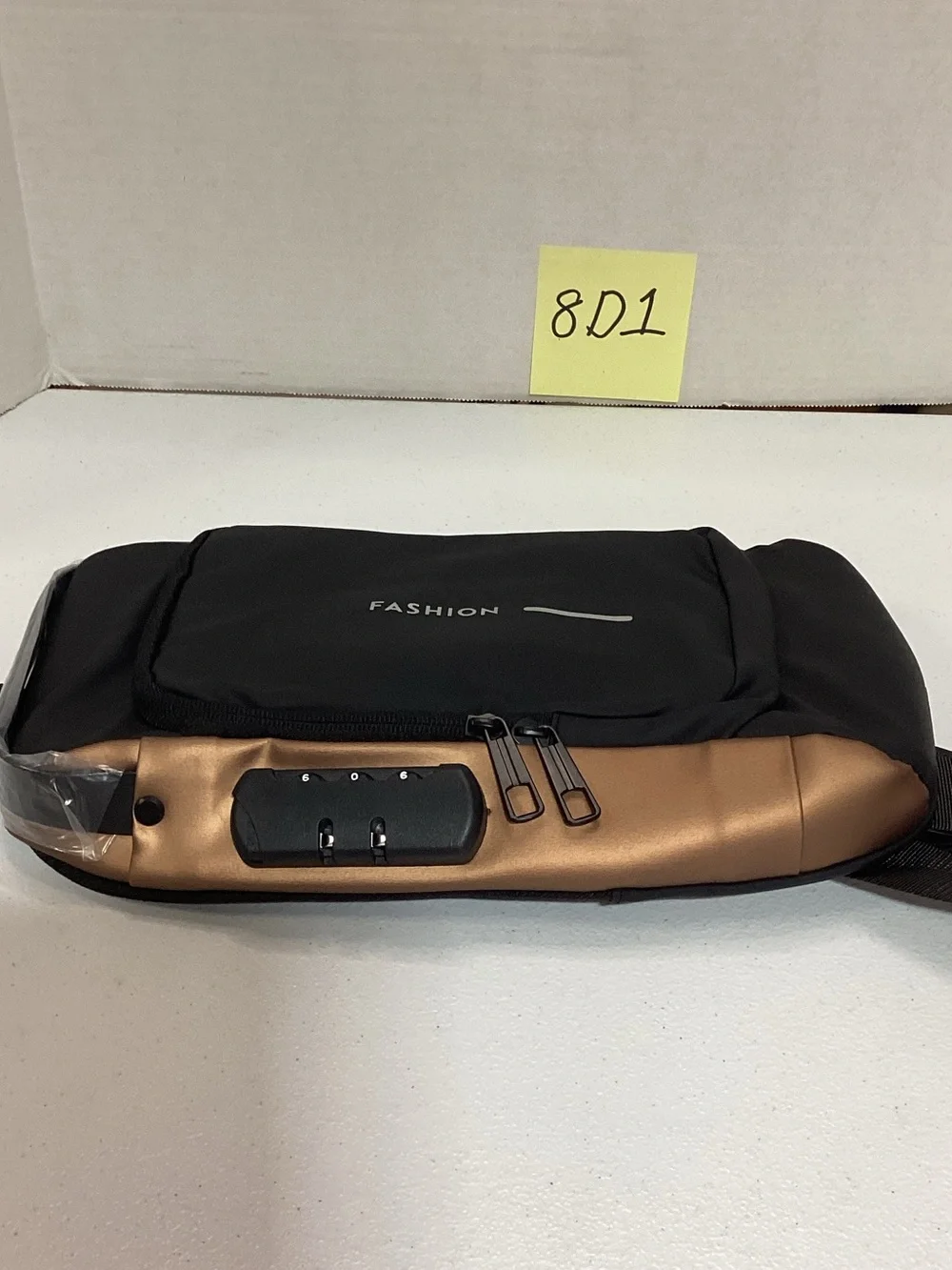 Black and Bronze Anti-Theft Sling Bag with Built-In Lock